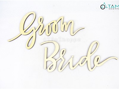 Chữ gỗ Bride Groom trang trí cưới bộ 2 cái TTC-16